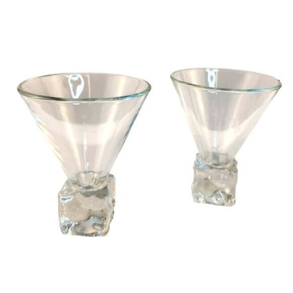 Disaronno Ice Cube Base Martini Cocktail Glasses - Set of 2 - Mid Century Martin - Picture 2 of 8